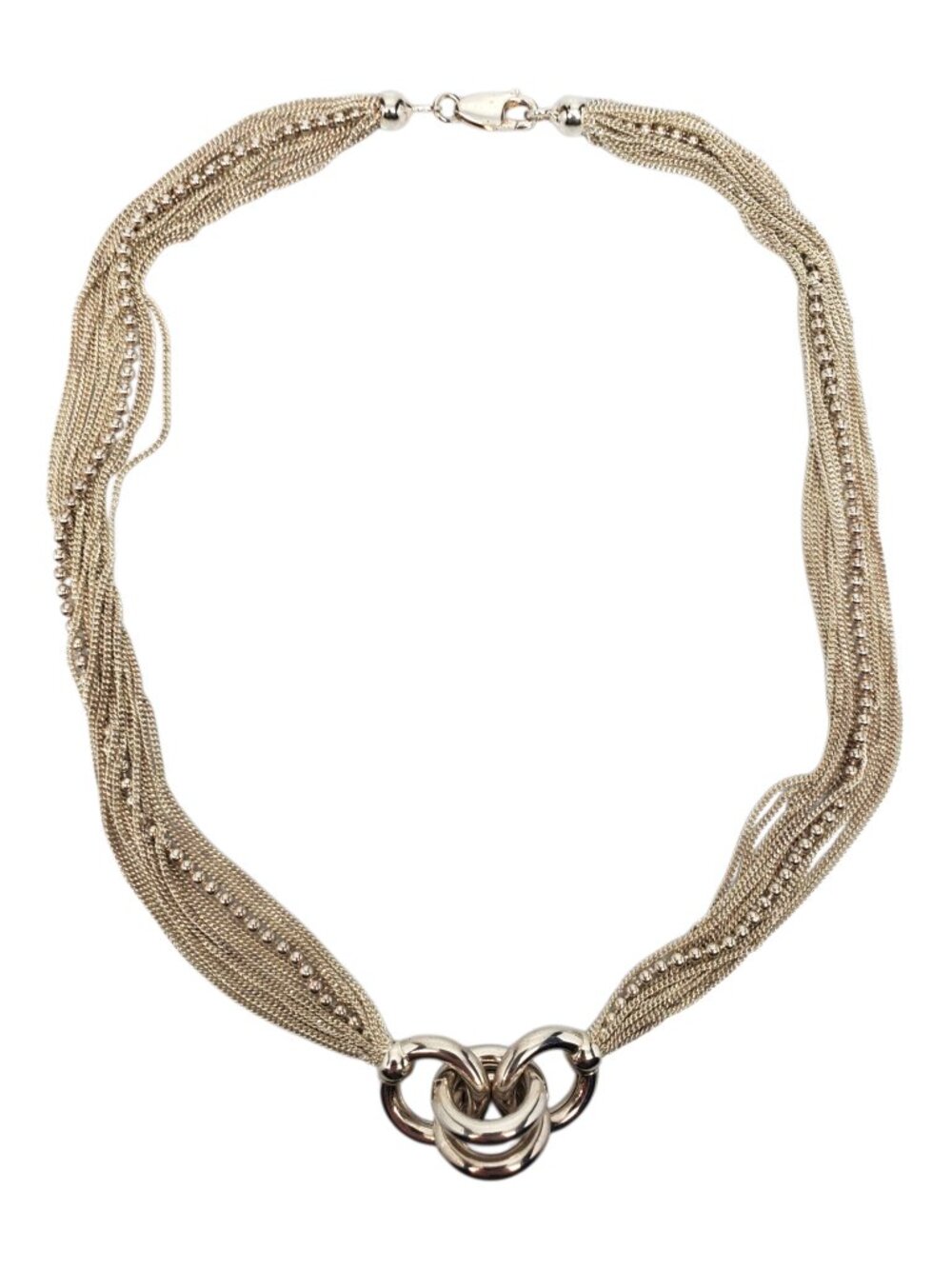 Sterling Silver Multi-Strand Interlocking Ring Chain Necklace #24729
